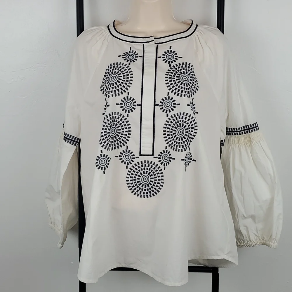 Tory Burch Aubrey Embroidered Tunic Dress Puff Sleeve Cotton Size 6 Romantic Top